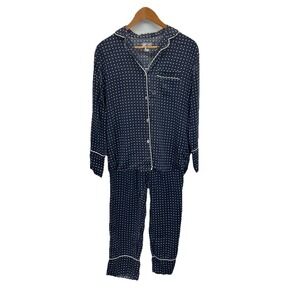 Petite Plume Pajamas Womens S 100% Silk Blue Polka Dot Set Pocket Quiet Luxury